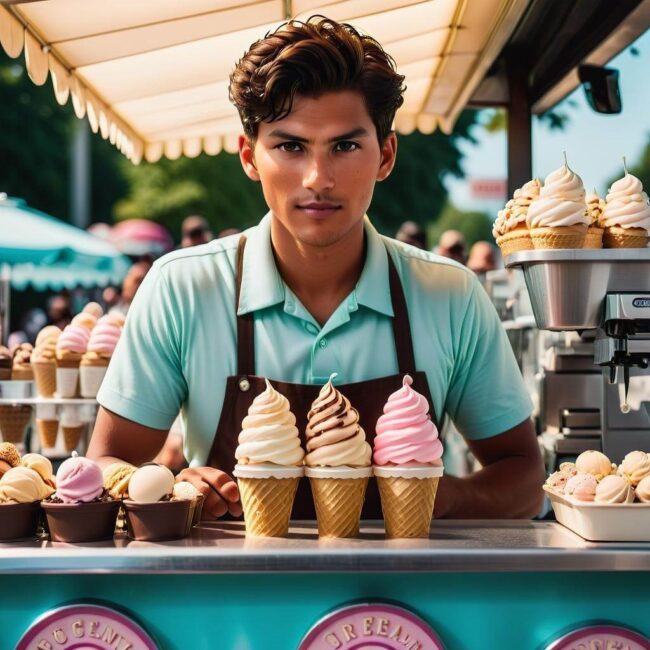 Praca w budce z lodami na wakacje